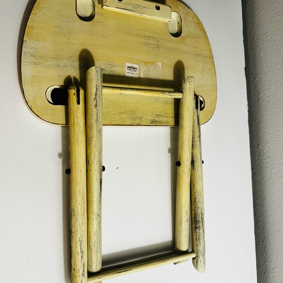 Vintage Tender Heart Treasure Cherry painted Wood Folding Stool Stand Indoor - Picture 8 of 12